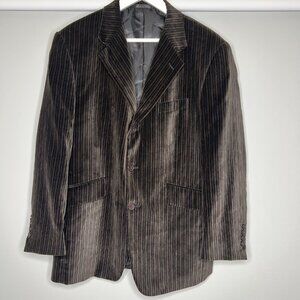 Adolfo Mens‎ Velvet Blazer 42S Brown Striped 3 Button Winter Collegiate Business